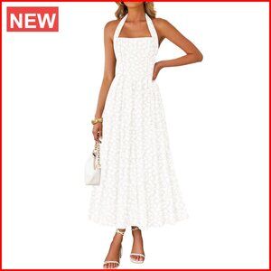 Summer Sleeveless Floral Maxi Dress Halter Neck A-Line Wedding Guest